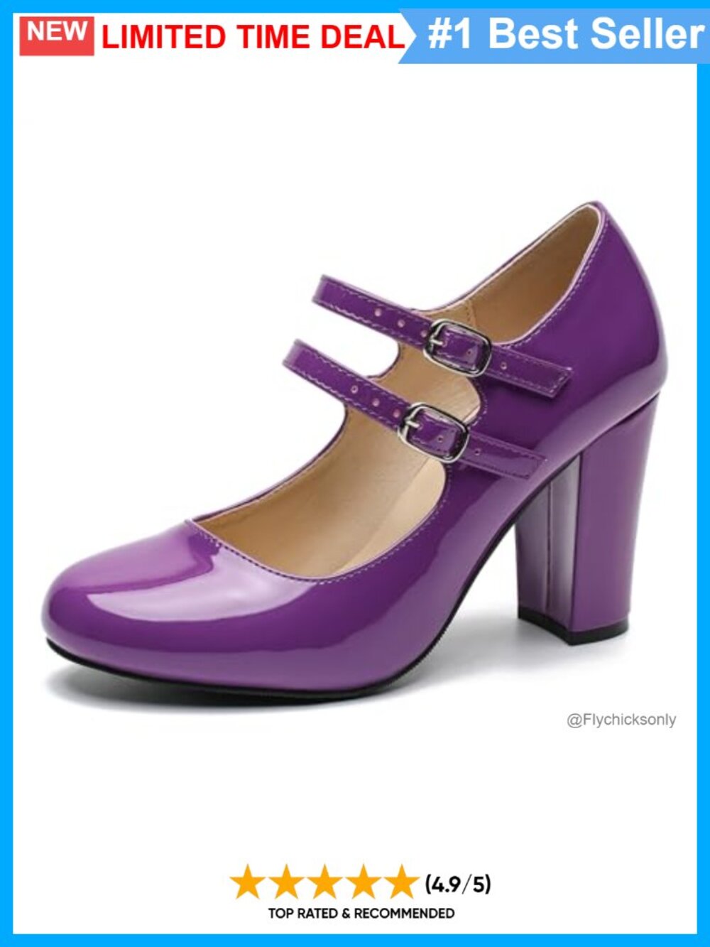 Women's Mary Jane Pumps Double Strap Chunky Block Heel Round Toe Dress Shoes